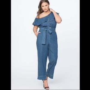 Eloquii One Shoulder Denim Jumpsuit w Ruffle 18